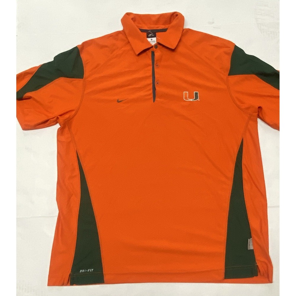 Nike Dri Fit University of Miami Hurricanes Orange Short Sleeve Polo. XL